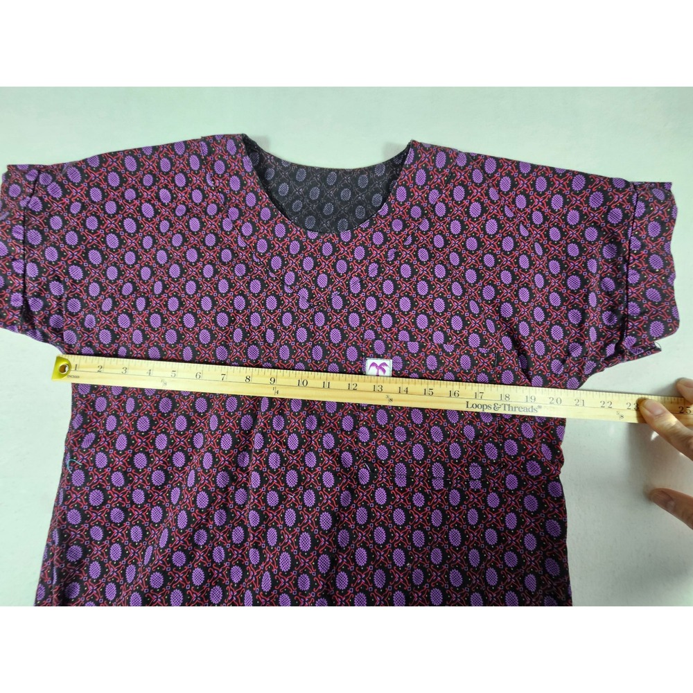Scrub Med Purple Red Pineapple Geometric Print Scrub Top Short Sleeve Medical - Picture 3 of 7